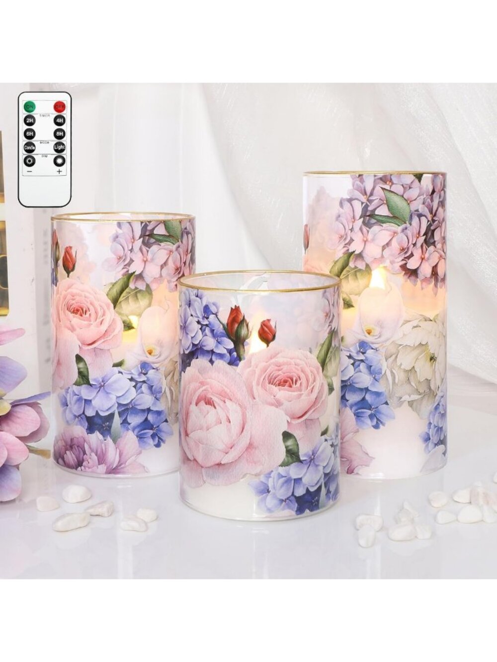 Set of 3 Flameless Candles with Remote & Timer - Real Wax Glass Decor for Home